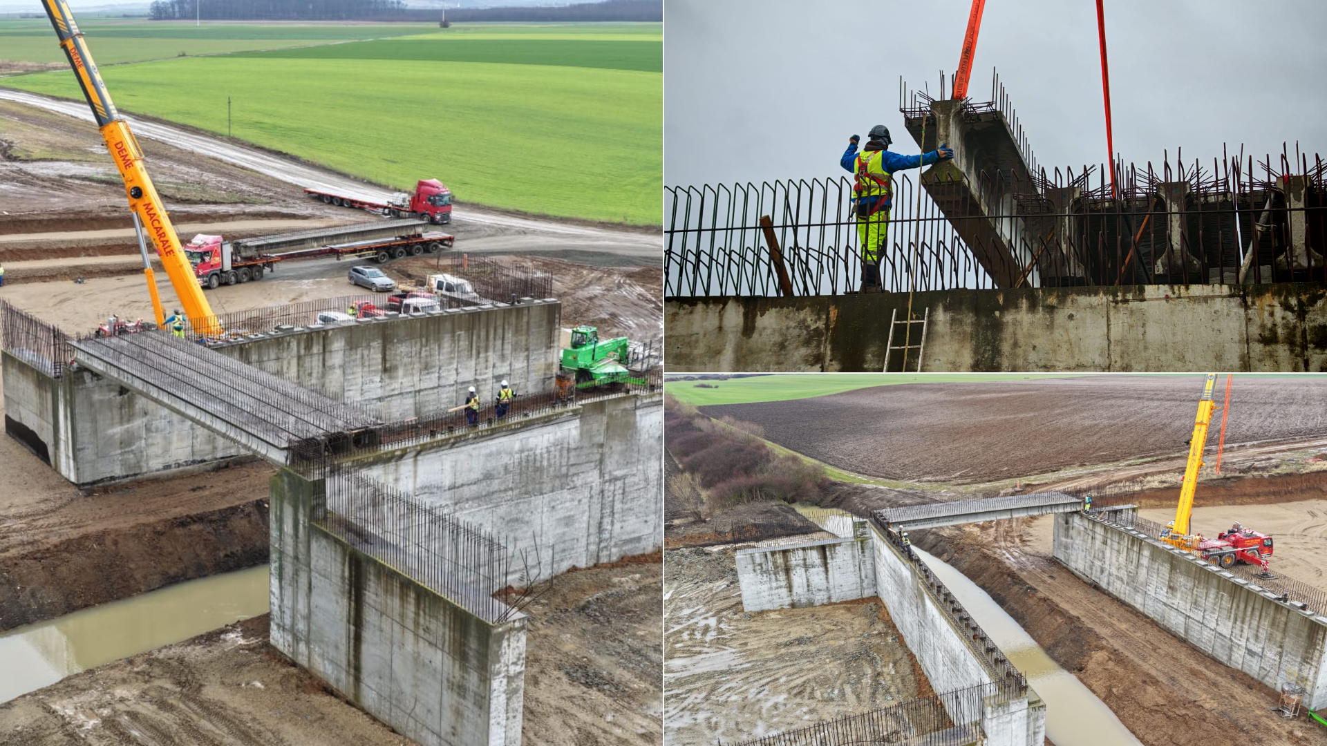 Lucrarile la Lotul A3 Chiribis Biharia avanseaza incepe instalarea grinzilor pentru poduri si pasaje